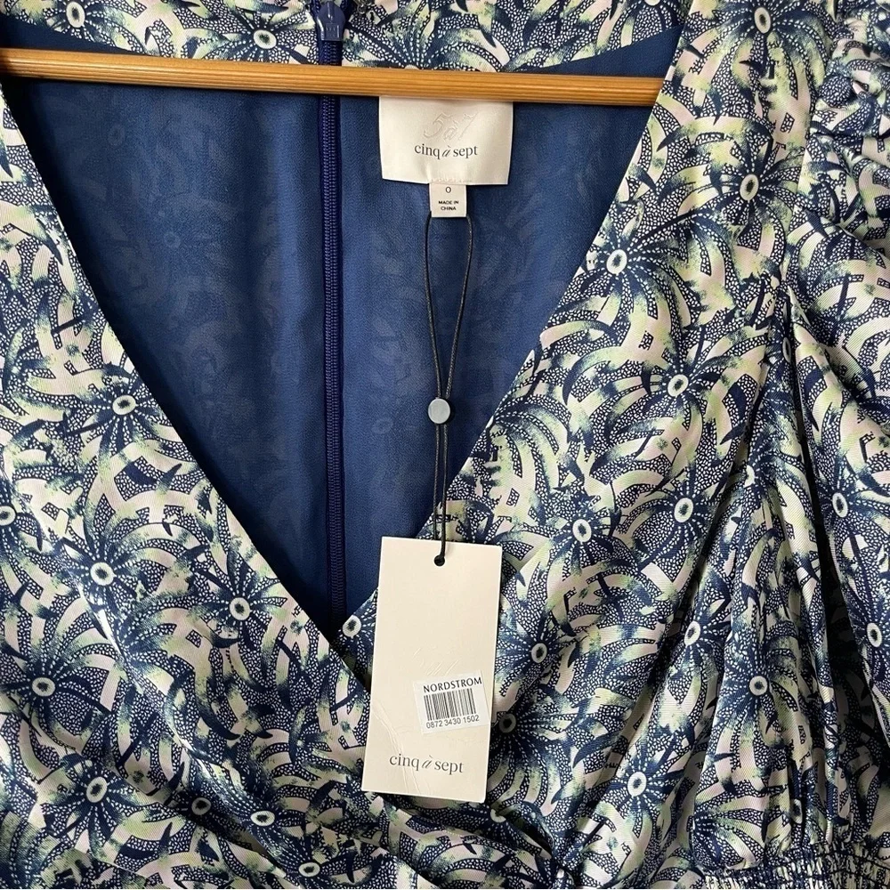 NWT Cinq a Sept Lucinda Floral Ruffle Mini Dress Puff Sleeve Blue Size 0 - Picture 5 of 8